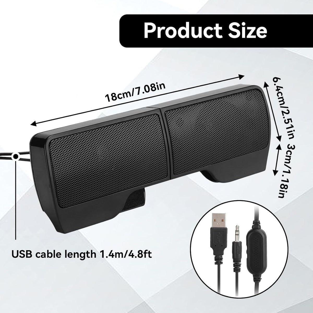 HERCHR 2W+2W 4 3.5mm Computer Speakers for Desktop PC, USB Plug-in, Wired Laptop Soundbar Speakers, Detachable Mini