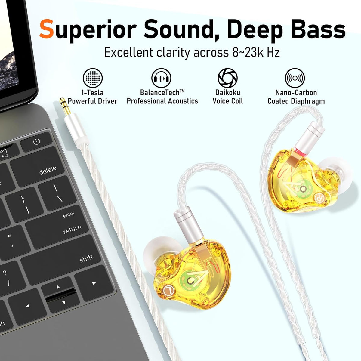 Vibes 202 Wired Earbuds - HiFi in Ear Monitor Headphones – Professional Noise-Isolating Ear Buds - Clear Sound, Deep Bass & Comfort-Fit IEM Earphones - MMCX to 3.5mm, Silver Plated Cord, Carrying Case