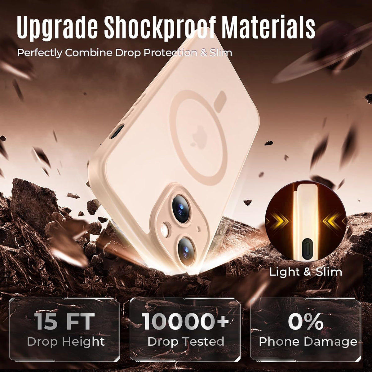 Designed for iPhone 13 Case, Compatible with MagSafe, with Privacy Screen Protectors X2, [Camera Protection] [15FT Military Drop Protection] Shockproof Phone Case, 6.1", Light Brown