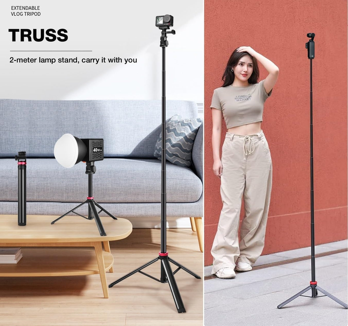 AceTaken 81'' Link-2-Pro Insta360 2 2c 2,Link 2c X5 X4 X3,Go 3S 2 2 Webcam Floor Tripod-Stand,Selfie Stick Holder