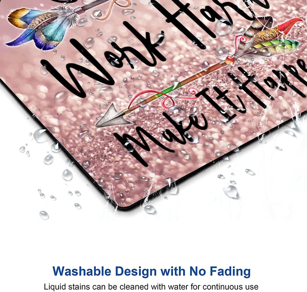 Inspirational Quotes Glitter Mouse Pad - Custom Design, Square Waterproof Non-Slip Rubber Base Mouse Pad for Office Laptop, Stay Positive Work Hard