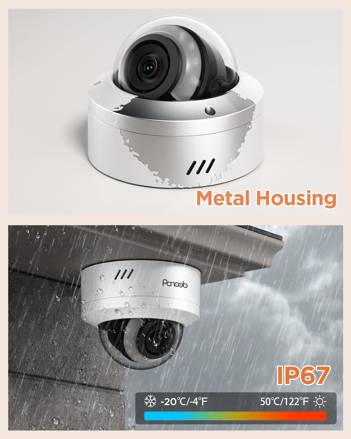 PANOOB 4K Home Security Camera System, 4pcs 8MP Wired IP Vandal IK10 Dome Cameras Outdoor, AI Person Vehicle Detection, Smart Color Night Vision, 2