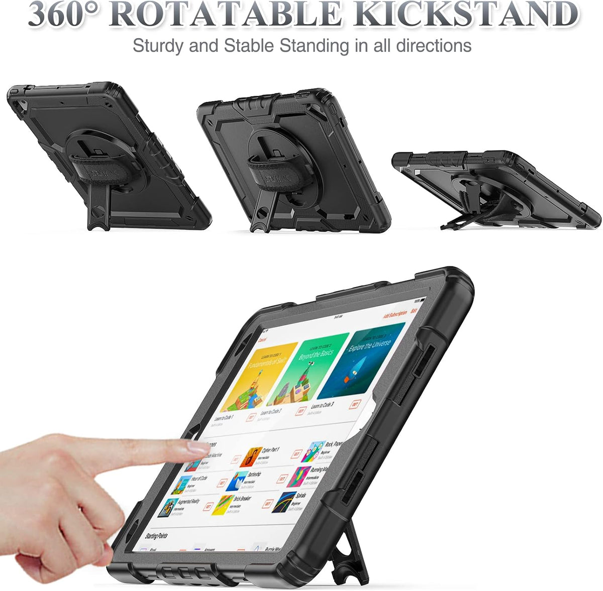SEYMAC stock Case for iPad Air 3 2019 / Pro 10.5'' with Screen Protector Pen Holder [360° Rotate Hand Strap/Stand], Drop-Proof Case (Black)