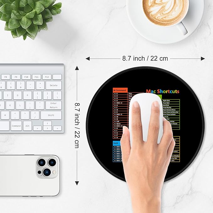 ITNRSIIET Mouse Pad Non-Slip Rubber Base Smooth Surface Stitched Edges Waterproof Durable Compatible with All Mice for Office & Gaming, Desk Accessory, Diameter 8.7 inch, MacShortcuts