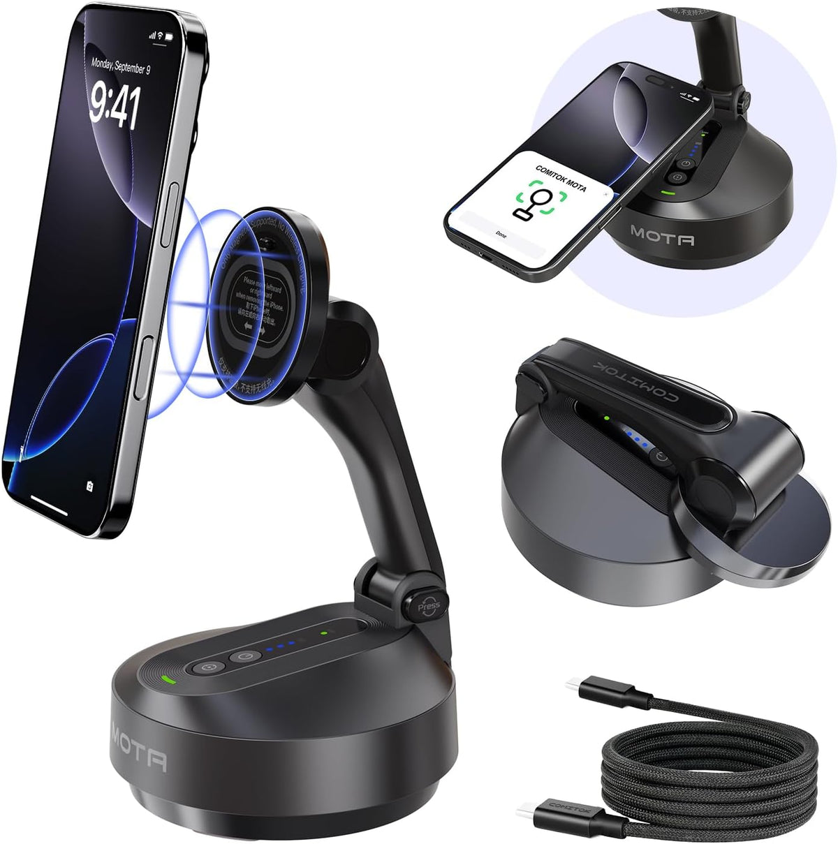 MOTA Tripod Stand Only for iPhone, 2 Axis Foldable iPhone Gimbal Stabilizer for Video Recording Megnetic Holder for Desk, 360 Degree Auto Face Tracking Cell Phone Tripod for Video and Facetime