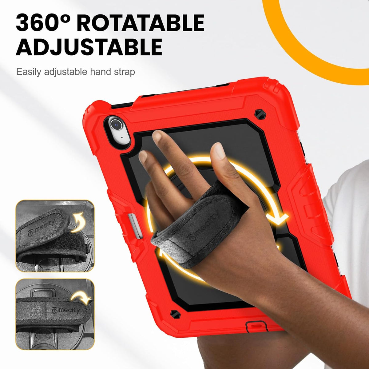 timecity Case for iPad Air 11 Inch M3/ M2 (2025/2024), 360° Rotating Stand, Pencil Holder & Wireless Charging, Shockproof with Screen Protector & Shoulder Strap - for Designers, Red