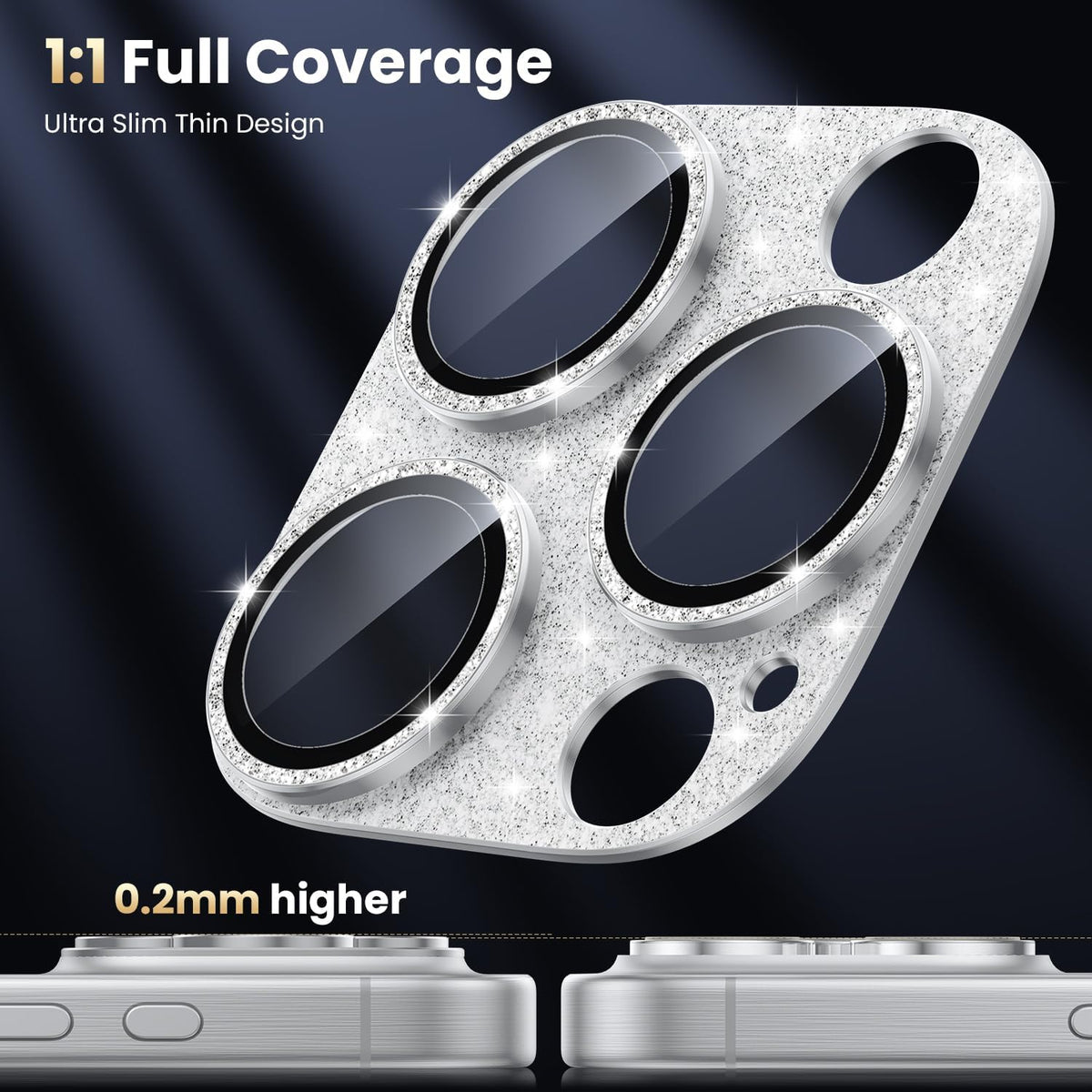WSKEN for iPhone 16 Pro/iPhone 16 Pro Max Camera Lens Protector, [Military Grade Shatterproof] [Strong Adsorption] Metal Aluminum Alloy Tempered Glass Camera Screen Protector, Glitter