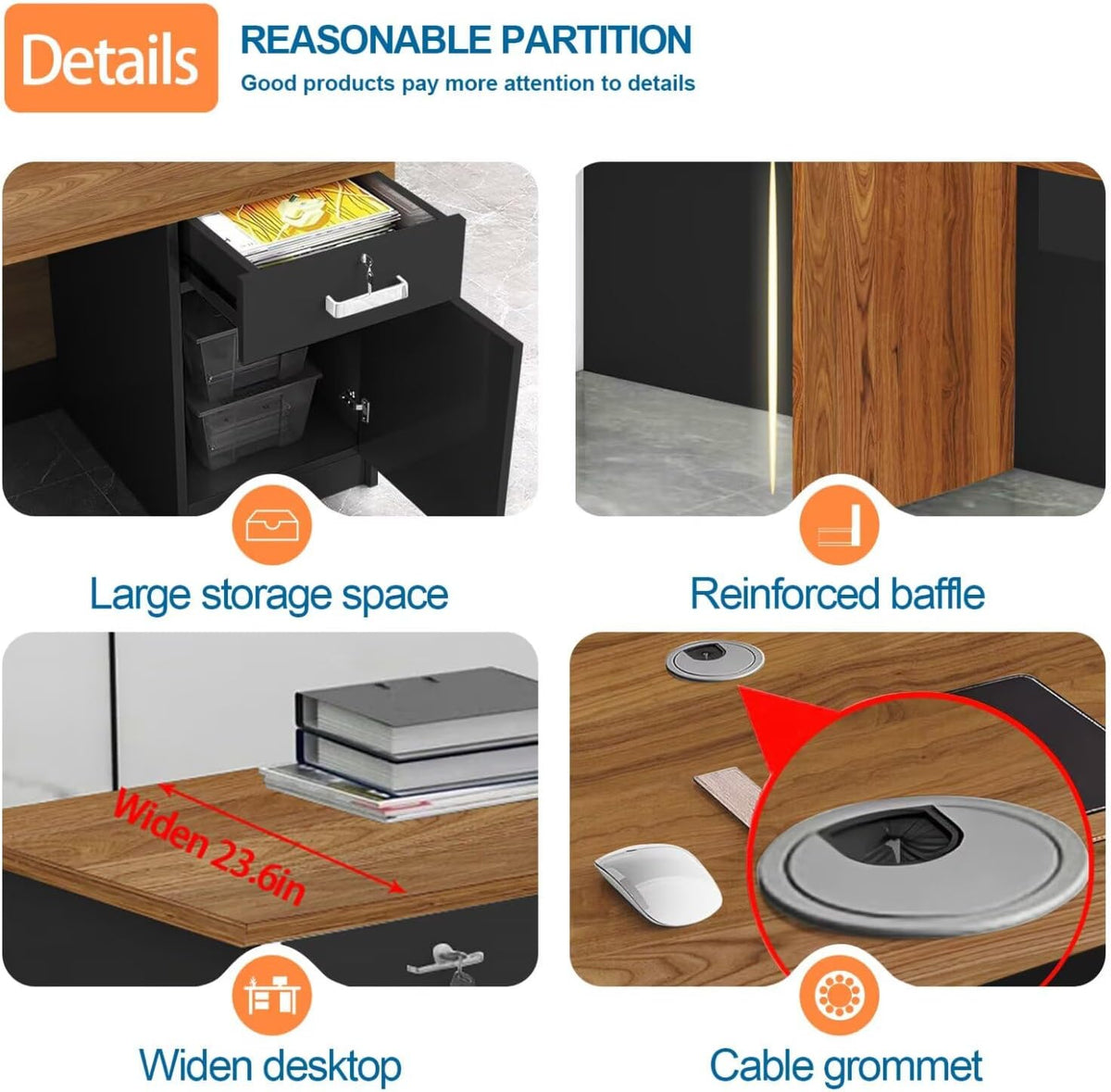 Reception Desk with Counter Modern Checkout Counter with Lockable Drawer Keyboard Tray Receptionist Desk for Office Salon Reception Table P Left 63inch/160cm