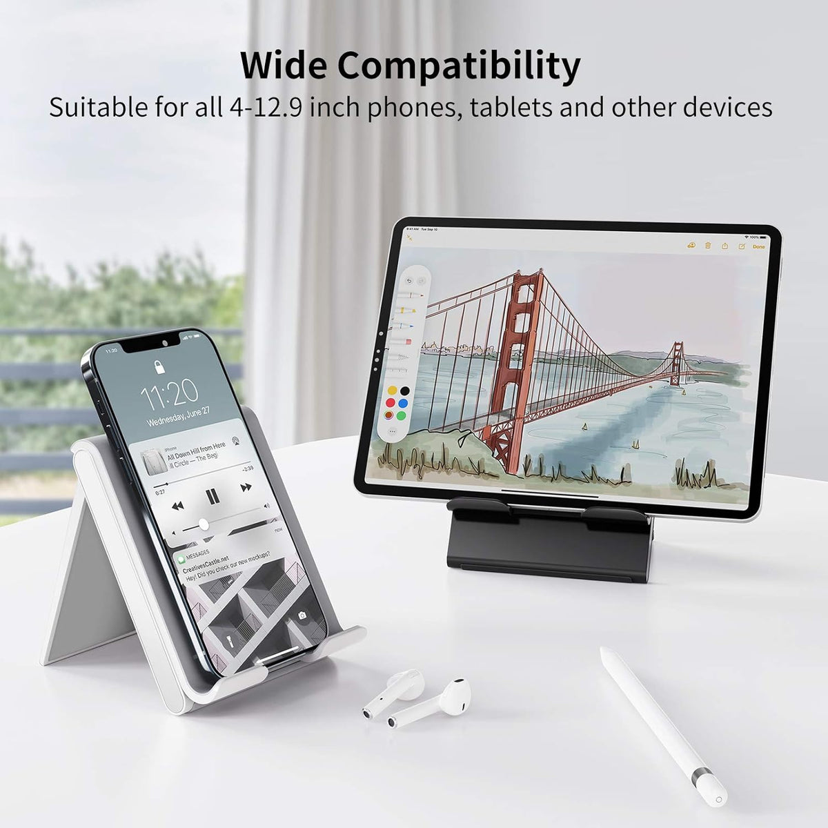 SAIJI Adjustable Tablet Stand Holder Portable Foldable Desktop Stand Dock Compatible for iPad, iPhone, Nintendo Switch, Samsung Galaxy and Kindle Fire Tablets – Gray