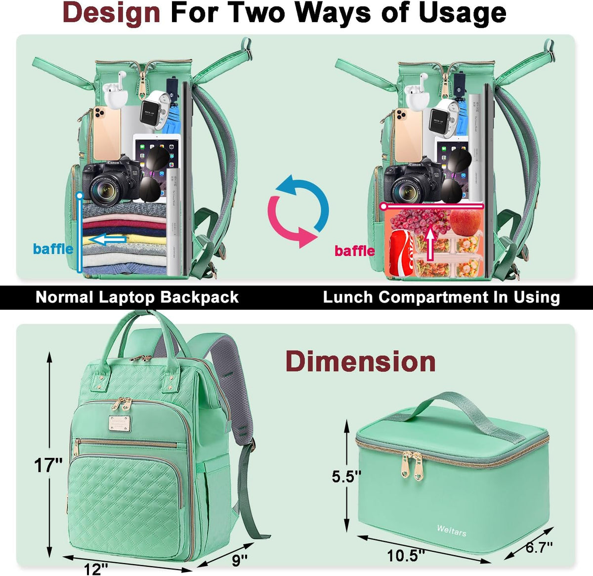 Backpack Women,15.6 Inch Backpacks pack, Backpacks,Work Backpack Weitars Lunch For Laptop For Womens Back Travel