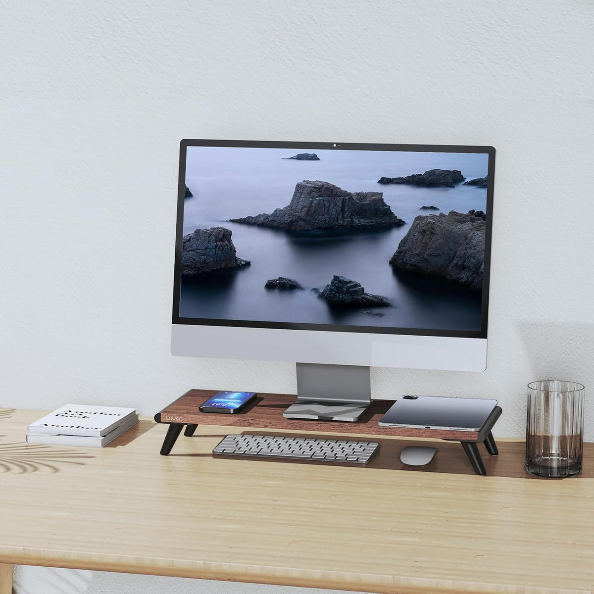 22.4" 8.3" loukin Monitor Stand Riser for Desk, x Larger Computer Stand for Laptop, PC, Printer, Sturdy Desktop