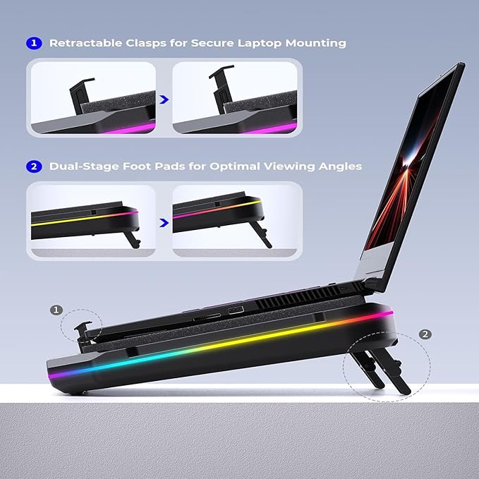 Cooling Pad for Asus ROG Zephyrus G16 G14 G15 M16 M15 S S17 Zephyrus Duo 16 15 ROG Flow X16 Gaming Laptopwith Powerful Turbo Cooling Fan Can Fast Cooling CPU+GPU 40°C 6 RGB Light ModeTouch Start
