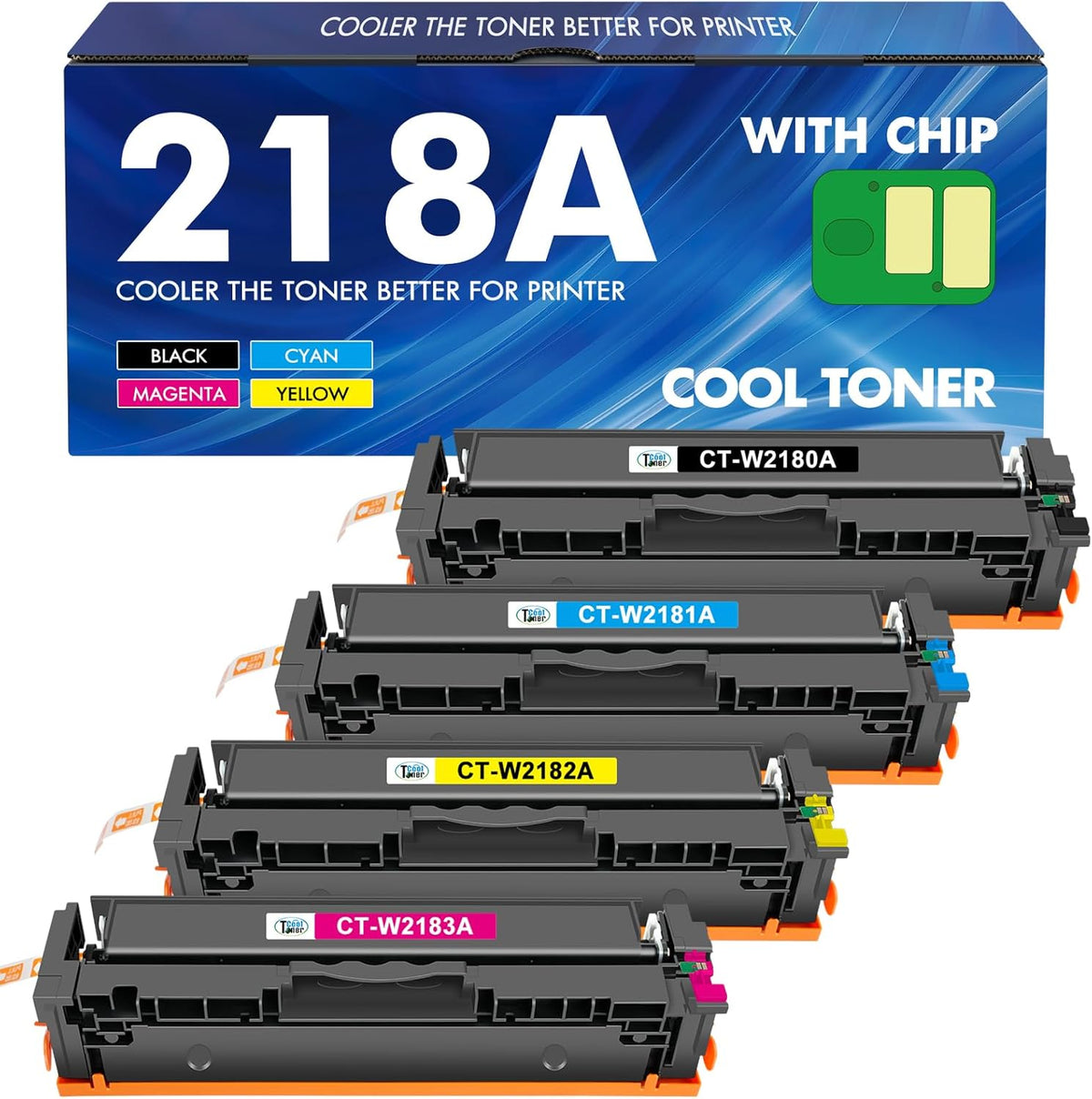 218A 218X Toner Cartridges 4 Pack 3301fdw with Chip Compatible Replacement for HP 218A 218X Color Laserjet Pro MFP 3301cdw 3201dw 3301sdw Printer High Yield Ink Set W2180A (Black Cyan Yellow Magenta)
