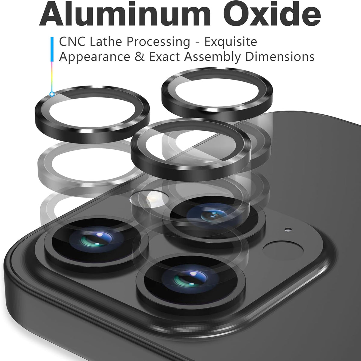 AGVEE 3+3 6 Pack for iPhone 14 Pro 6.1" / 14 Pro Max 6.7" Camera Lens Cover Protector, Metal Ring 9H Tempered HD Glass Camera Cover Protector Film, Black