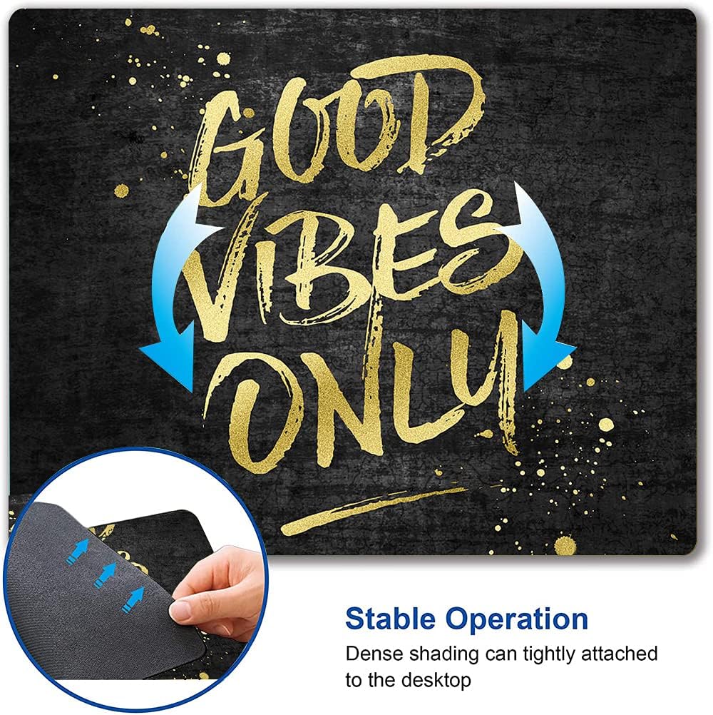 Hokafenle Mouse Pad, Motivational Mouse Pad with Inspirational Quotes Design, Mouse Mat Square Waterproof Mouse Pads, Non-Slip Rubber Base MousePads for Office Home Laptop, Good Vibes Only