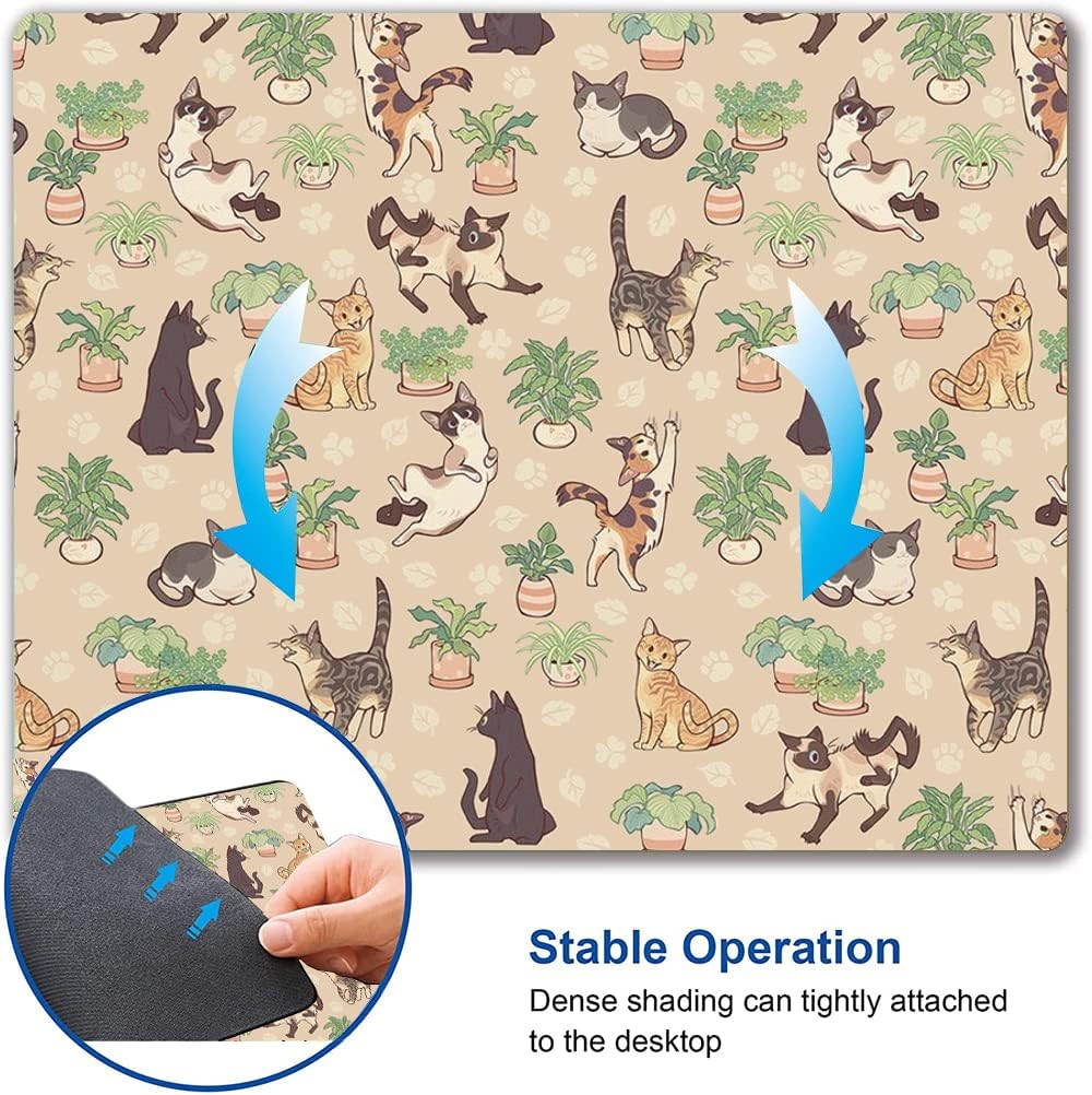 Hokafenle Cute Cats Pattern Mouse Mat - Square Waterproof Non-Slip Rubber Base Mouse Pad for Office, Laptop, Women, Kids