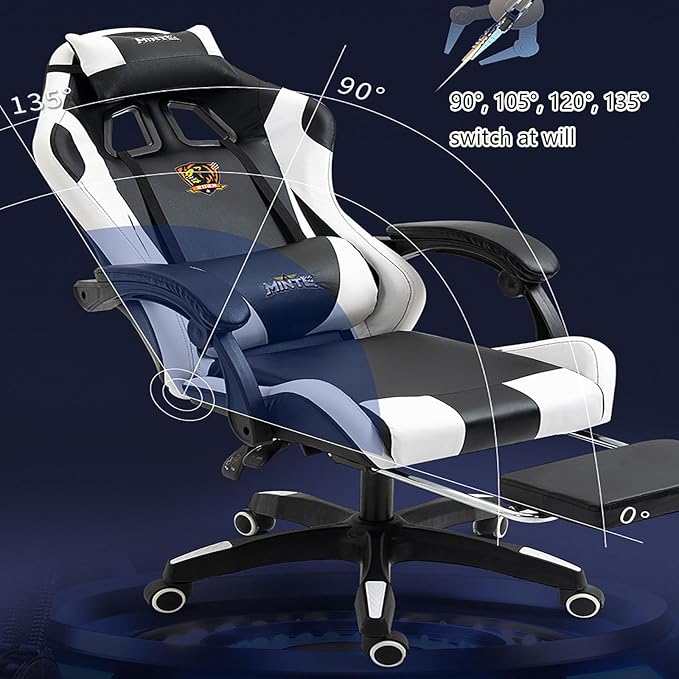 Gaming Chair with Footrest E-Sports Chair Live Broadcast Home Fashionable Reclining Lift Office Computer Dormitory Swivel Chair Ergonomic Racing Game Chair Latex Back Cushion Easy to Install bluered