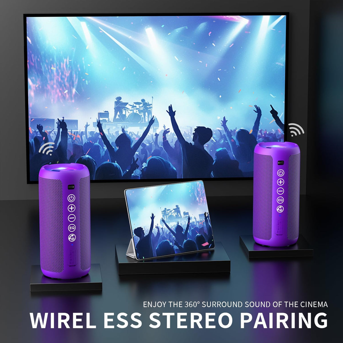 Ortizan Portable Bluetooth Speaker: IPX7 Waterproof, 24W Loud Sound, Deep Bass, Bluetooth 5.3, LED Lights, Wireless Stereo Pairing, 30H Playtime, for Home/Outdoor/Party/Beach, Birthday Gift (Purple)