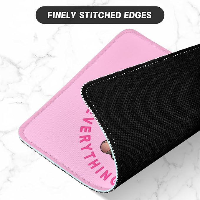 ITNRSIIET Mouse Pad with Stitched Edge Premium Textured Smooth Precise Operation Waterproof Washable Non-Slip Rubber Base Desktop Protection Mat, 10.2×8.3×0.12 inches, Pink Pretty Elephant