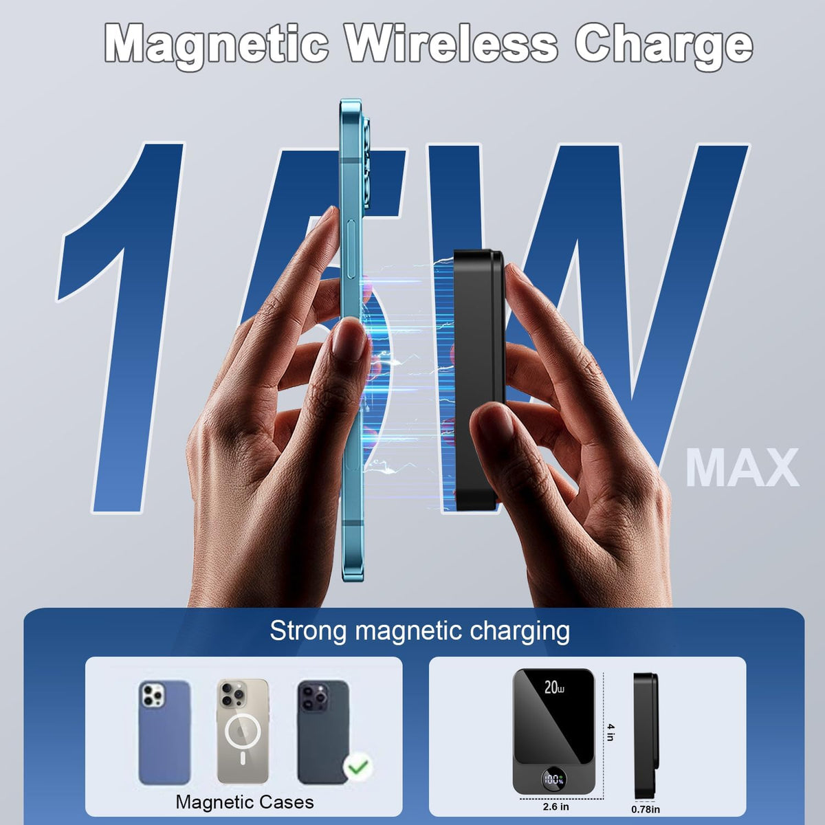 Magnetic Portable Charger, 10000mAh Power Bank with PD 20w Fast Charging, USB C in&Out Battery Pack, Compatible with Mag-Safe for iPhone 16/15/14/13/12 Pro/Pro Max Series, Samsung, Android, and More