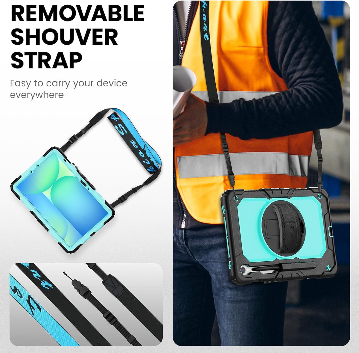 Timecity Case for Samsung Galaxy Tab S10 FE/ S9 FE 5G 10.9 Inch/ S9 11 Inch - Heavy Duty Protective Cover with Screen Protector, Rotating Stand, Shoulder Strap & S Pen Holder | Kids-Friendly, Blue