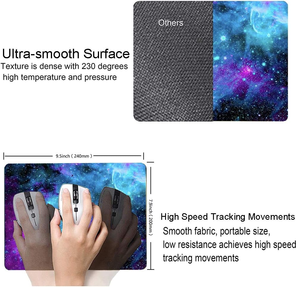 Gaming Mouse Pad,Blue Purple Galaxy Nebula Universe Space Non-Slip Rubber Base Mouse Pads For Computers Laptop Office, 9.5X7.9X0.12 Inch(240Mm X 200Mm X 3Mm)