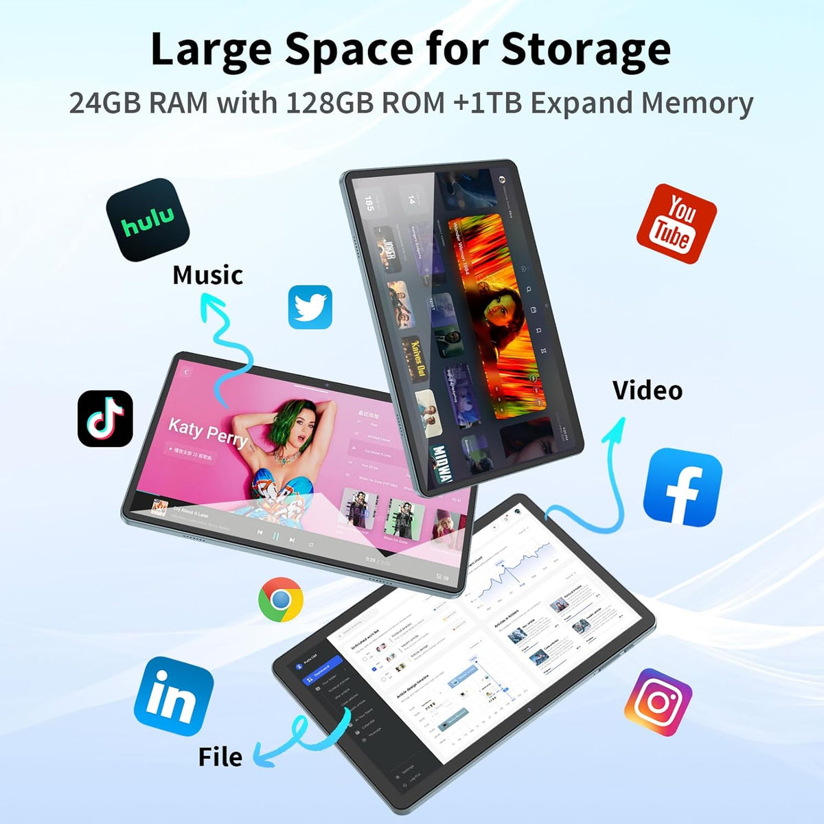 Android Tablet with Keyboard,10 inch Android 15 tablet, 24GB RAM 128GB ROM, 1TB Expand, Octa-Core, Widevine L1, 2.4G/5G WiFi, 8000mAh, Bluetooth, GMS, 2 in 1 Tablet with Case, Mouse, Stylus (Black)