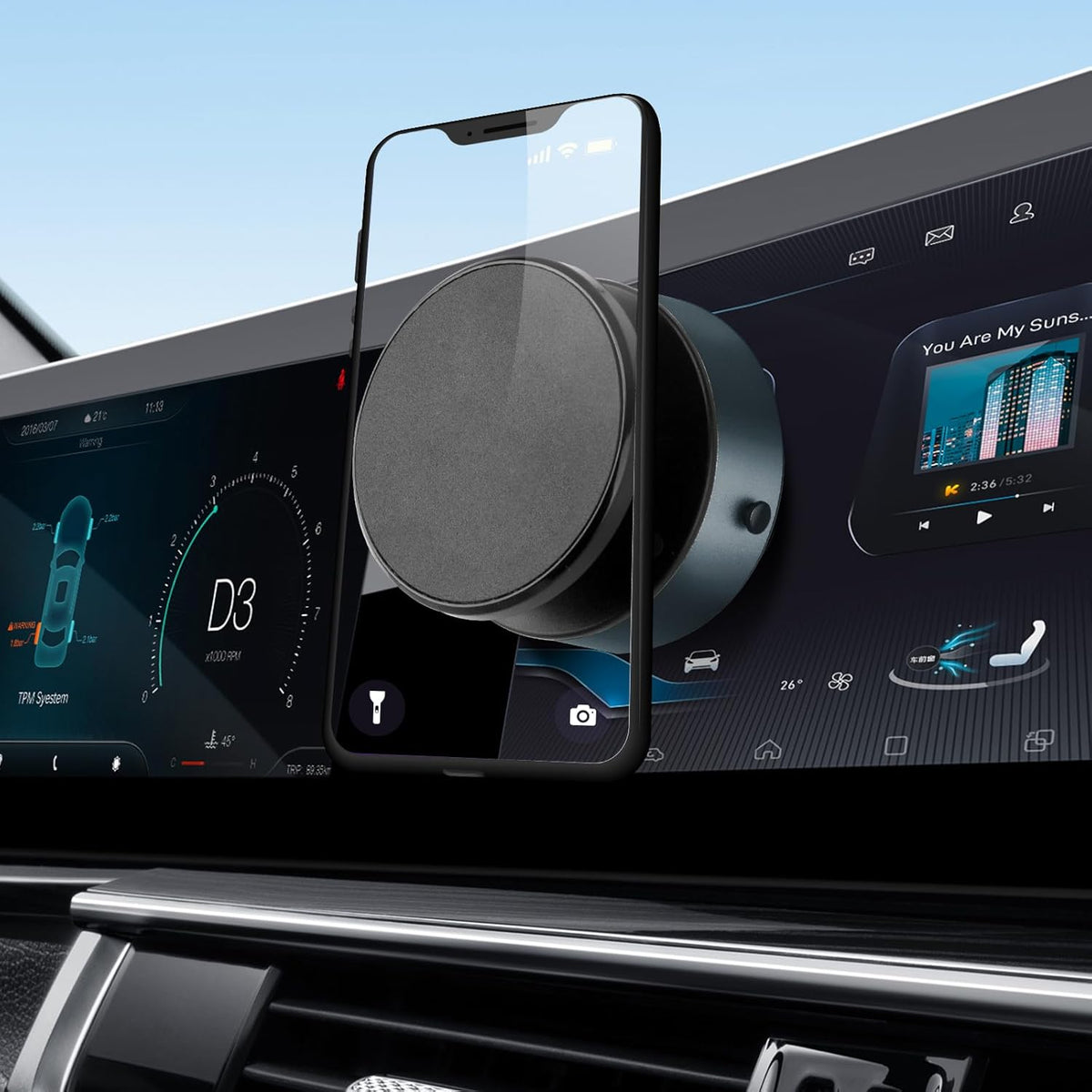 Muuto Suction Cup Phone Mount 360 Rotating Car Magnetic Phone Holder, Suction Phone Mount Windshield Dashboard Universal Suitable for iPhone and All Smartphones (Black)