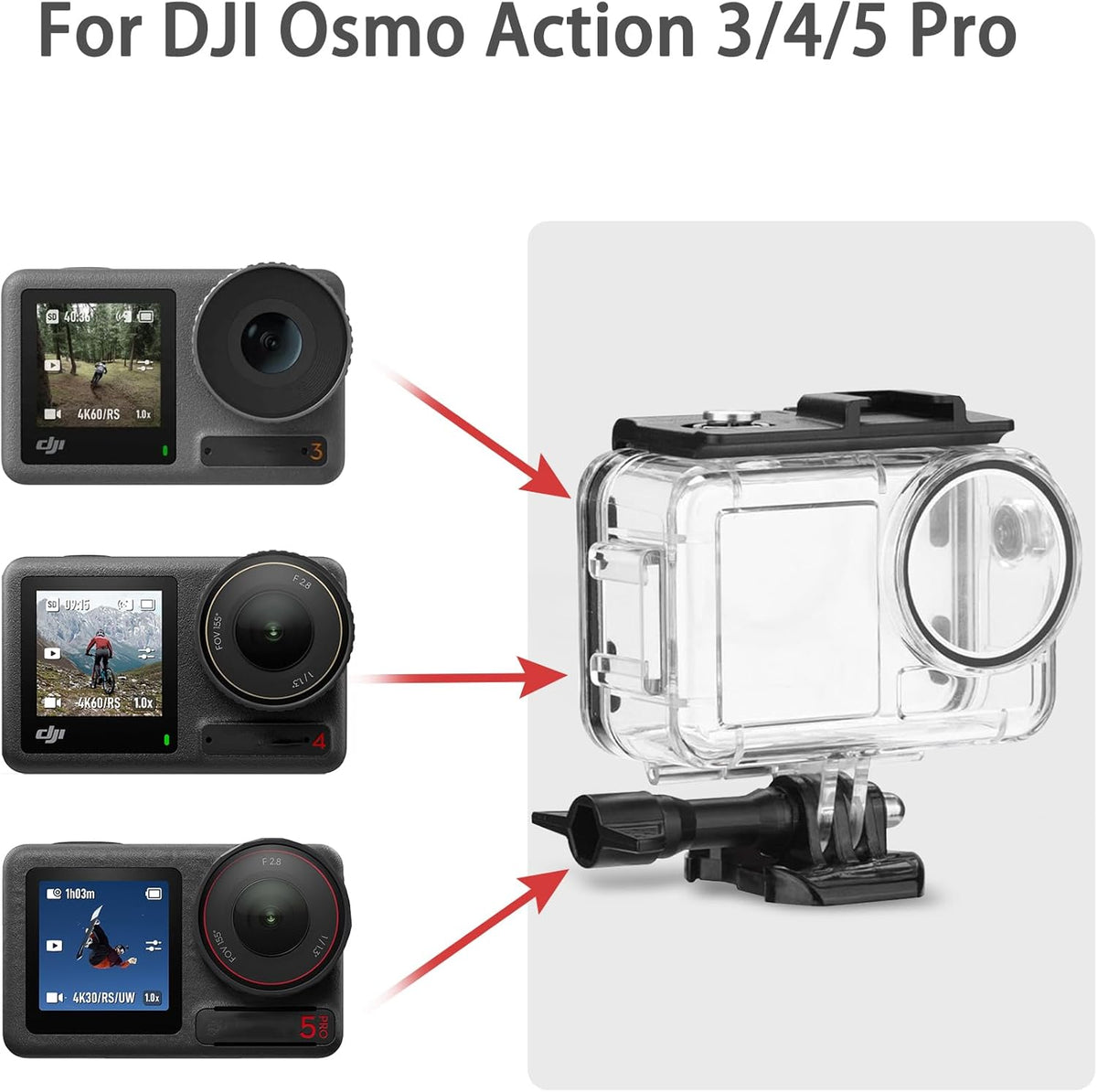 OKFUN 50M/164FT Waterproof Housing Case Compatible for DJI Osmo Action 5 Pro Action4 Action3 Diving Protection Underwater Dive Cover Protective Shell with Bracket Accessories