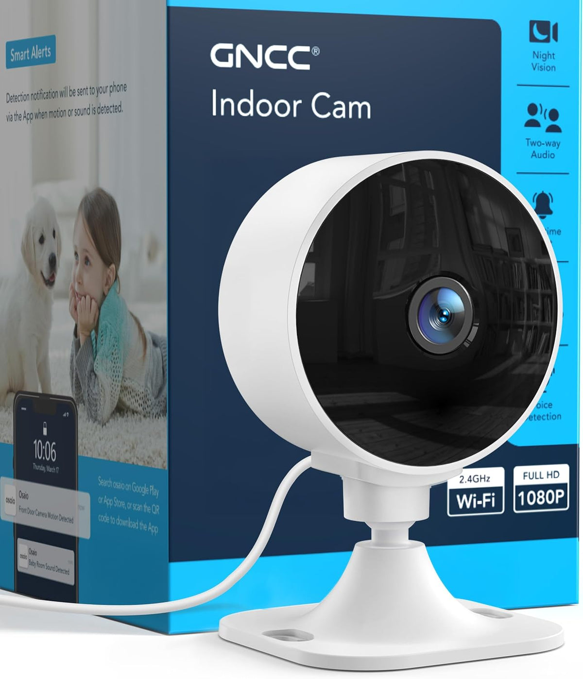 GNCC 2.4GHz 1080P Required(1-Pack) Only Indoor Security Camera, Cameras for Home Security, Motion Detection, Two-Way