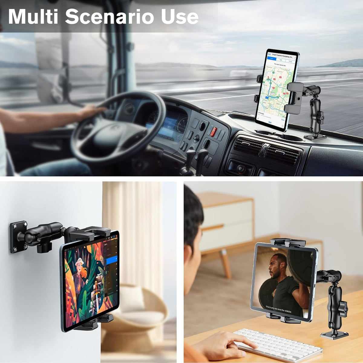 OHLPRO Tablet Mount for Truck - Heavy Duty Drill Base - Tablet Holder for Car Dashboard, iPad Holder for All 5"-13" iPad Pro Samsung Galaxy Kindle fire Tablets and Car Wall Desk etc.