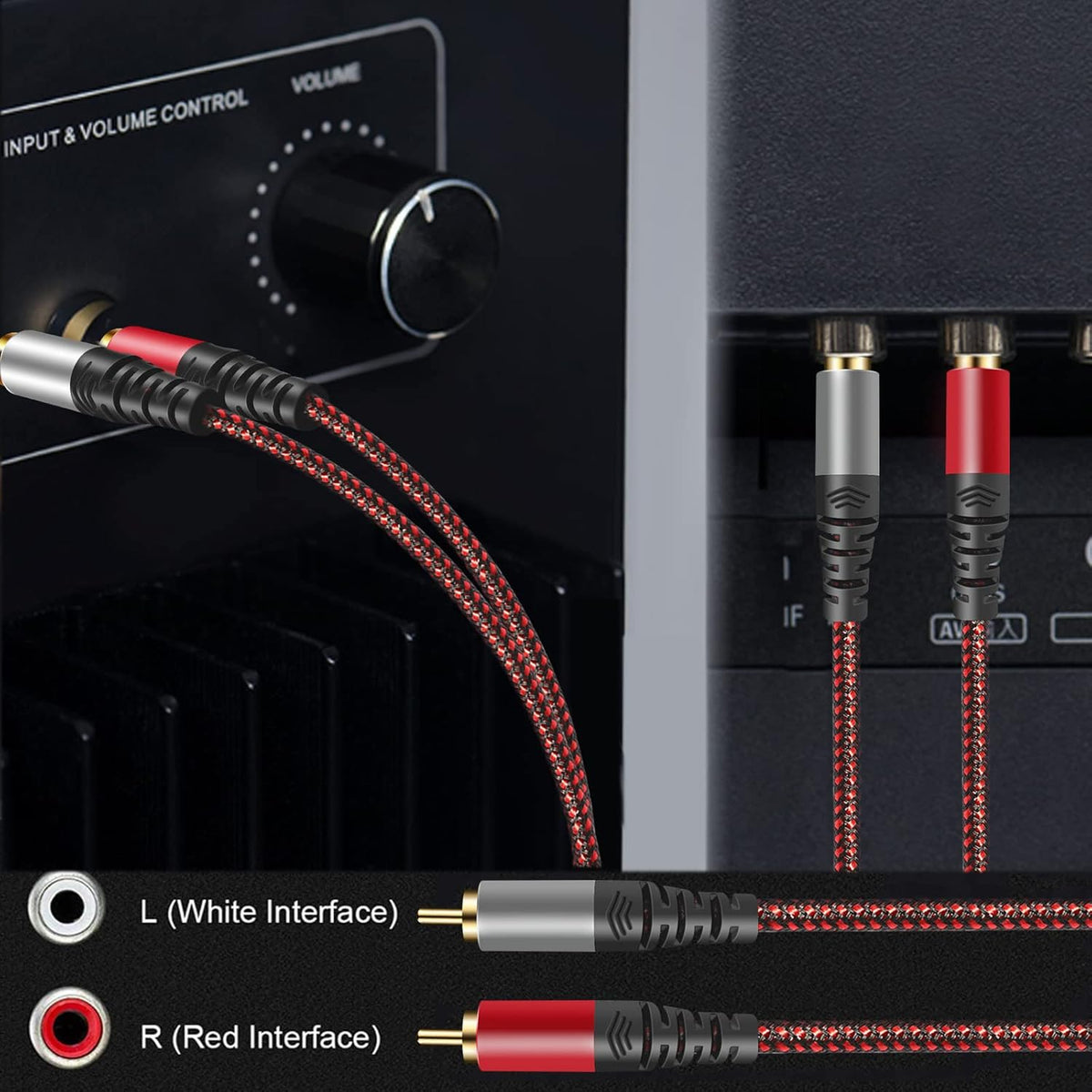 RCA Cable 6Ft,2Rca Male to 2-RCA Male Audio Stereo Subwoofer Cable [Hi-Fi Sound] Nylon-Braided Auxiliary Audio Cord for Home Theater, HDTV, Amplifiers, Hi-Fi Systems,Speakers and etc (6Ft)