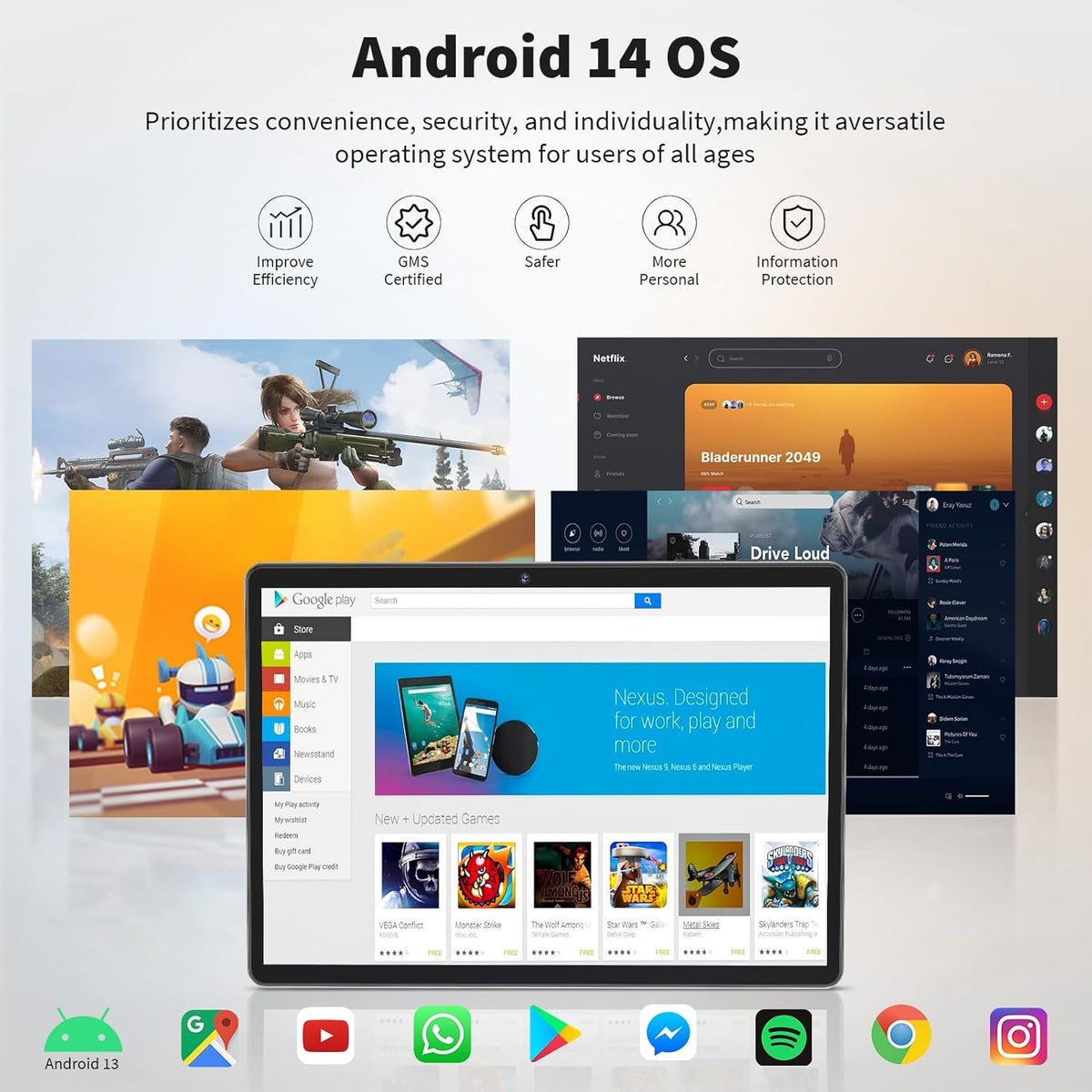 Android Tablet with Keyboard, Android 14 Tablet, 12(6+6) GB+128GB, 1TB Expand, 2 in 1, Mouse, Stylus, 8000mAh Battery, 2.4G/5G WiFi, GPS, Certified, Black Case