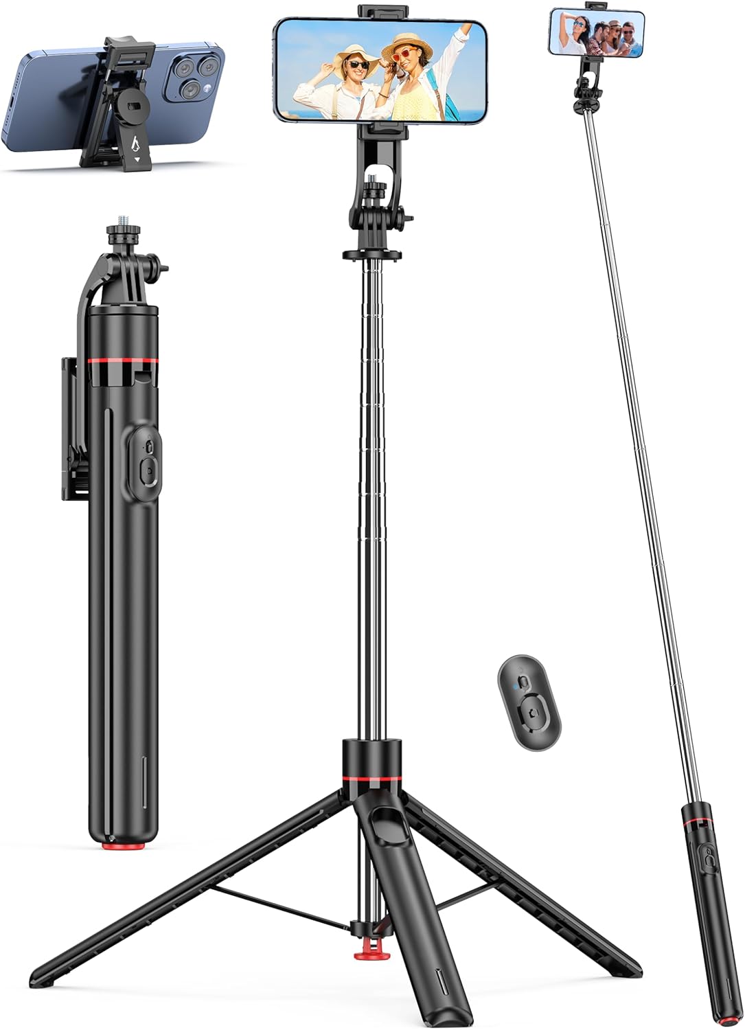 70'' Automatic Tripod, Extendable Selfie Stick Phone with Magnetic Remote & 1/4" Screw Camera Tripod Lightweight Travel Tripod for Cell Phone Compatible with iPhone 16/15/14/13/12/Android