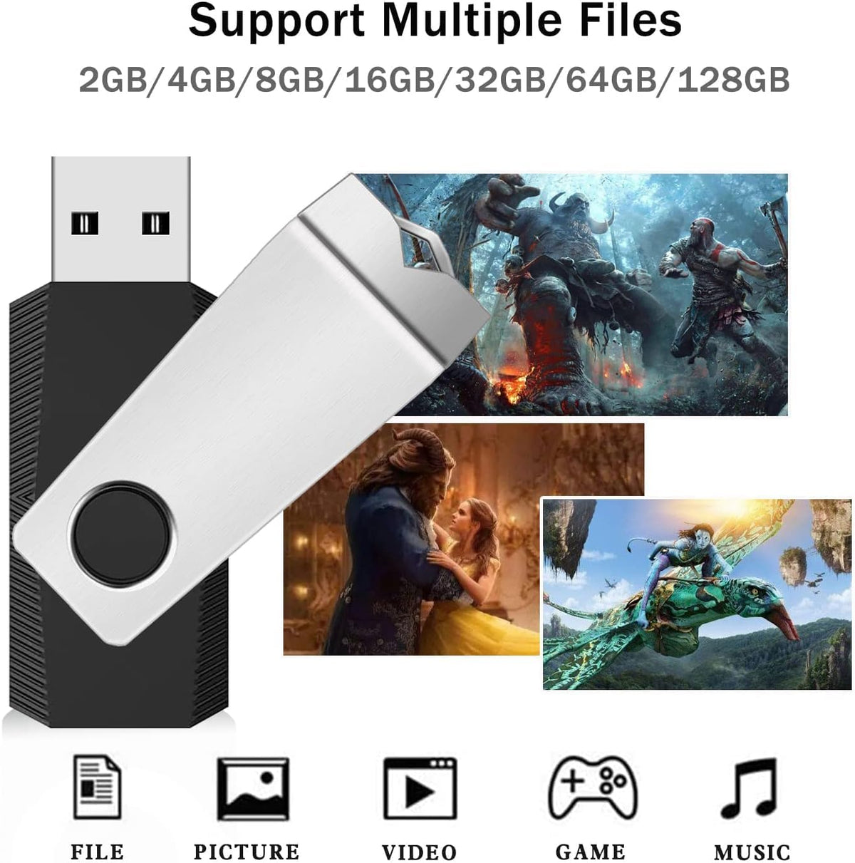 4GB Flash Drive 2 Pack, Wooolken USB 2.0 Thumb Drives Memory Stick with LED Light and Lanyards for Storage and Backup (Black Blue)