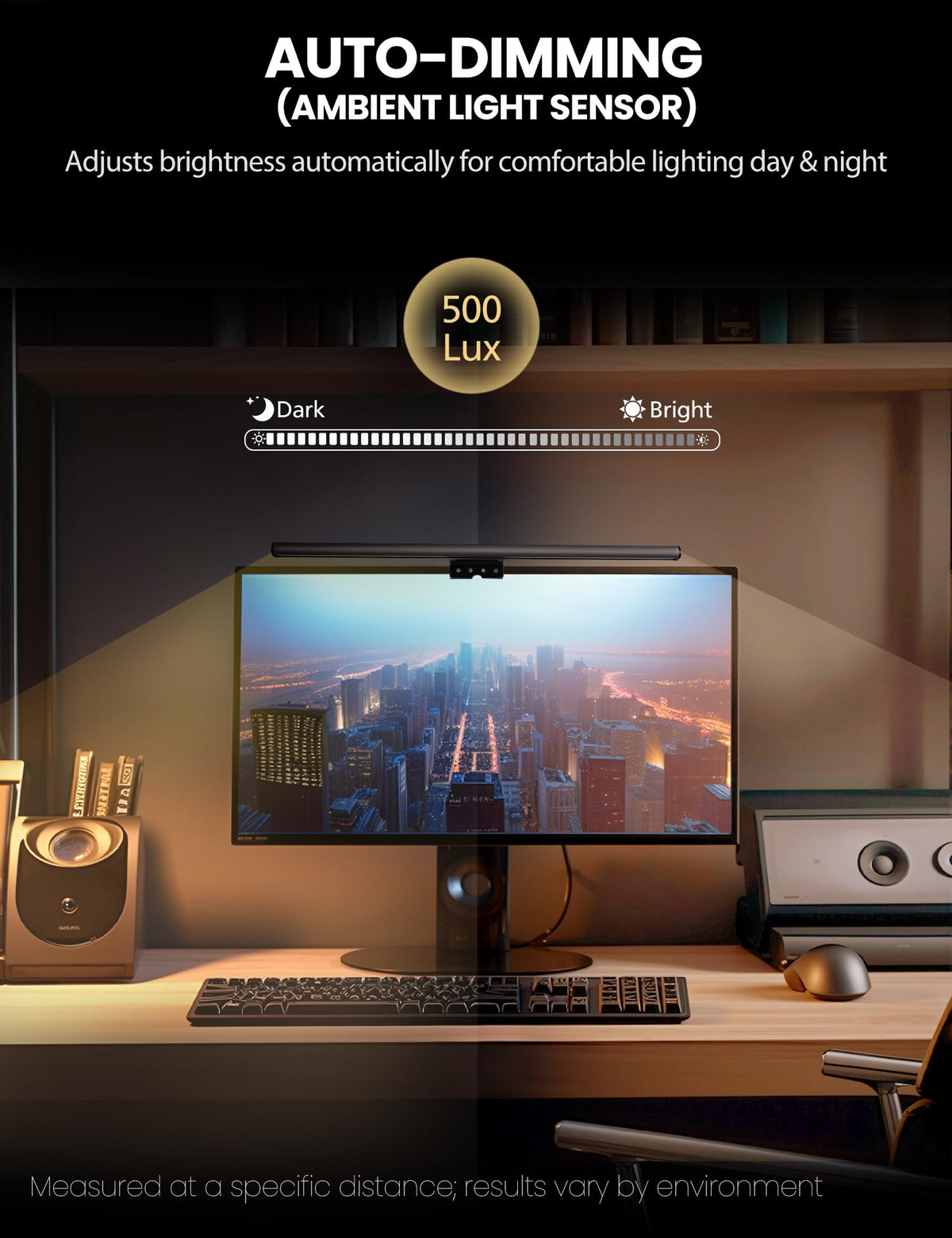 Monitor Light Bar 19.7”, No-Glare Asymmetric Screen Lamp, Auto-Dimming, CRI Ra97, 2700K-6500K & Stepless Dimming, Touch Control, Includes 5V/2A