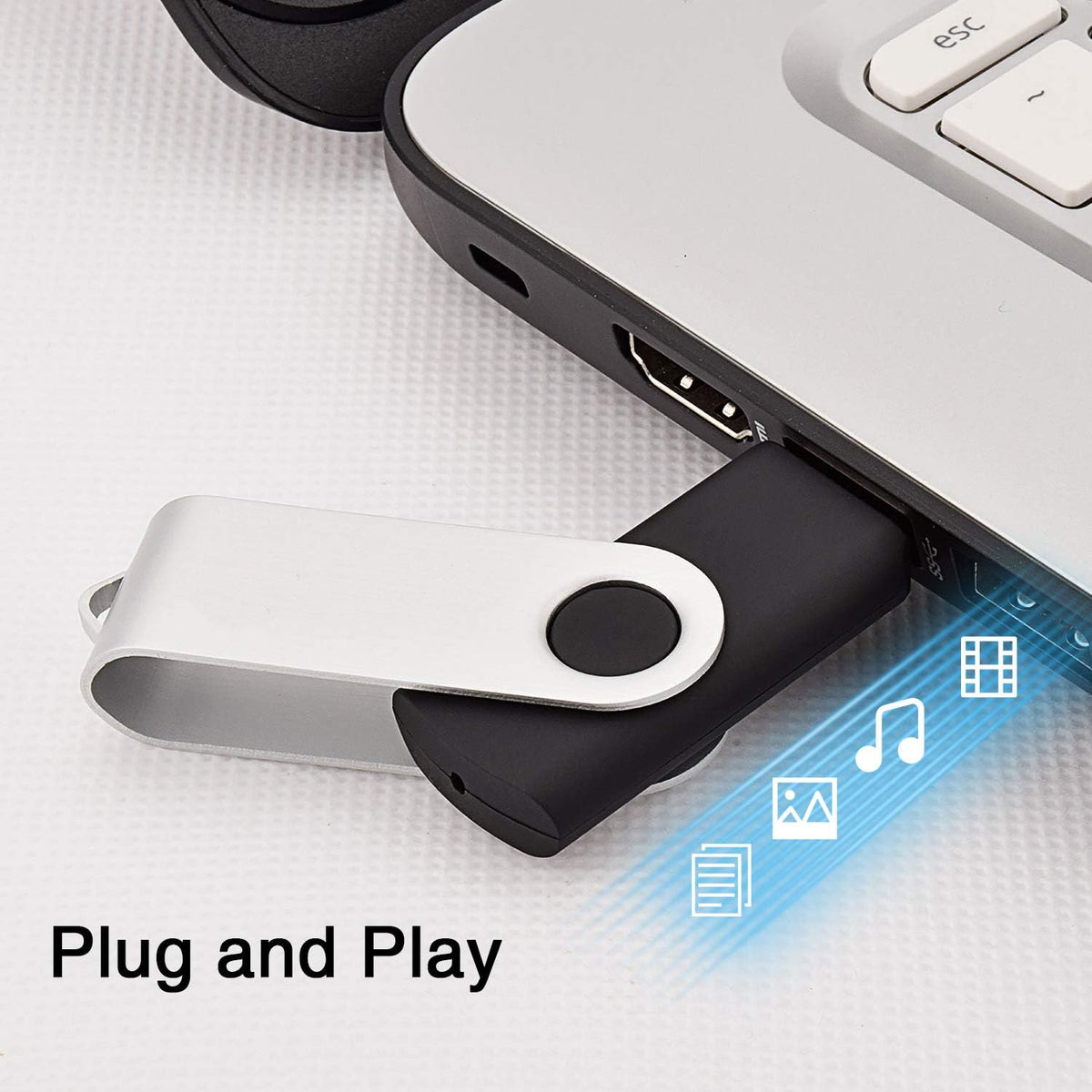 KOOTION 10 X 1GB USB Flash Drive 1gb Flash Drive Swivel Thumb Drive Memory Stick Keychain Design Black
