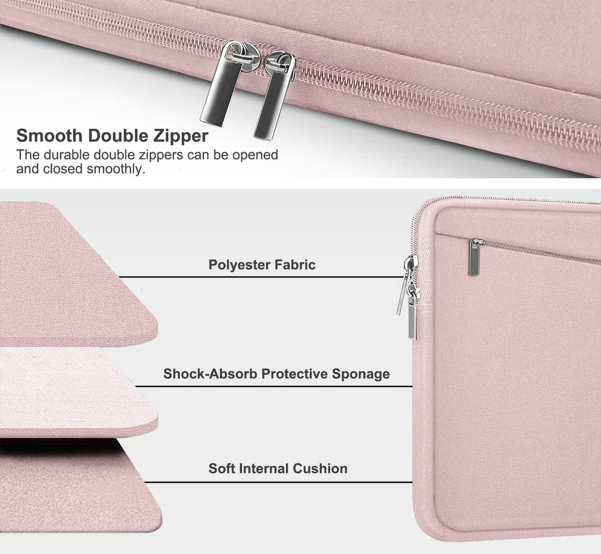 Laptop Sleeve, 15.6 inch Laptop Case, Durable Computer Carrying Bag Protective Case Briefcase Handbag with Front Pocket, Slim Laptop Case Cover for 15.6 Inch HP, Dell, Lenovo, Asus, Notebook, Pink