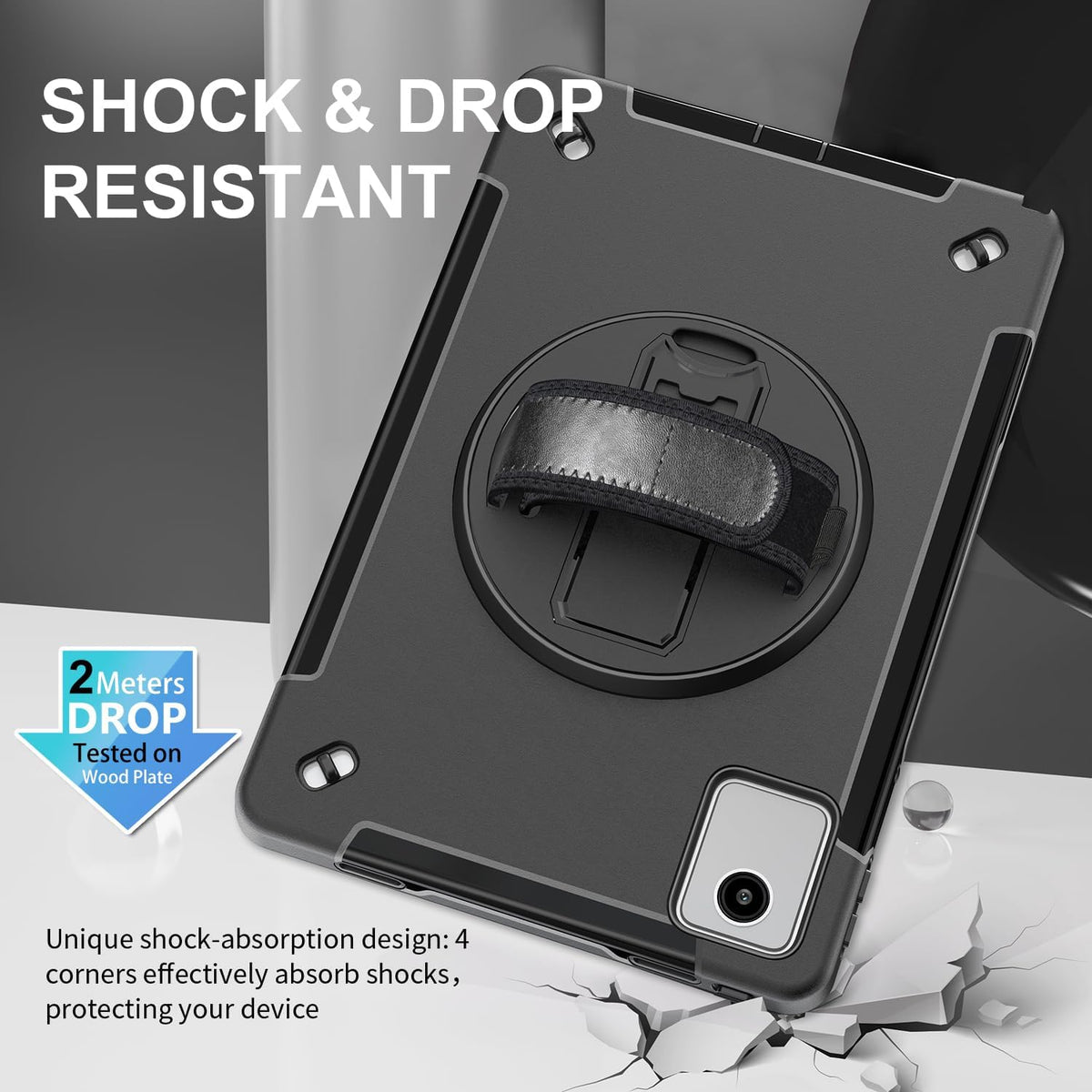 Junfire Protective Case for Lenovo Tab M11/Tab K11 LTE 11-inch 2024, Shockproof Rugged Case with 360°Rotating Kickstand/Hand Strap/Shoulder Strap/Pencil Holder for TB-330FU/330XU-Black