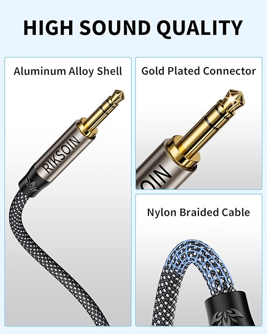 RIKSOIN 3.5mm Aux Cable 2FT/0.6m, Silver-Plated Wire Core Male to Male Cord for Headphones Car Home Stereos Speaker Compatible with iPhone iPad iPod Echo