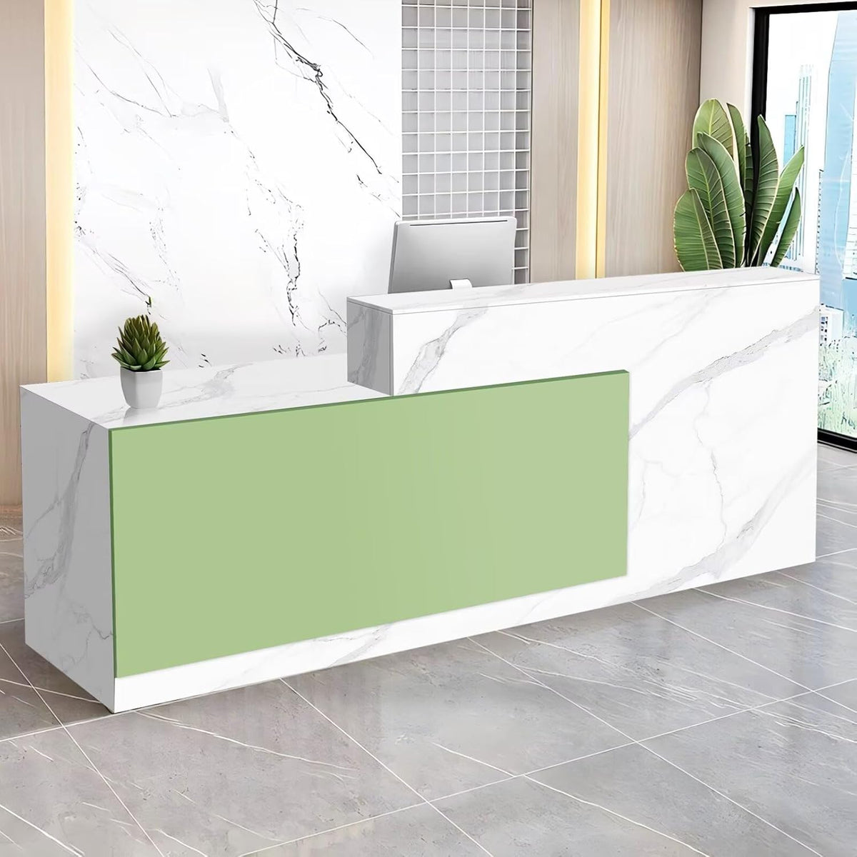 Reception Desk with Counter Modern Checkout Counter with Lockable Drawer Keyboard Tray Receptionist Desk for Office Salon Reception Table Q Left 55inch/140cm