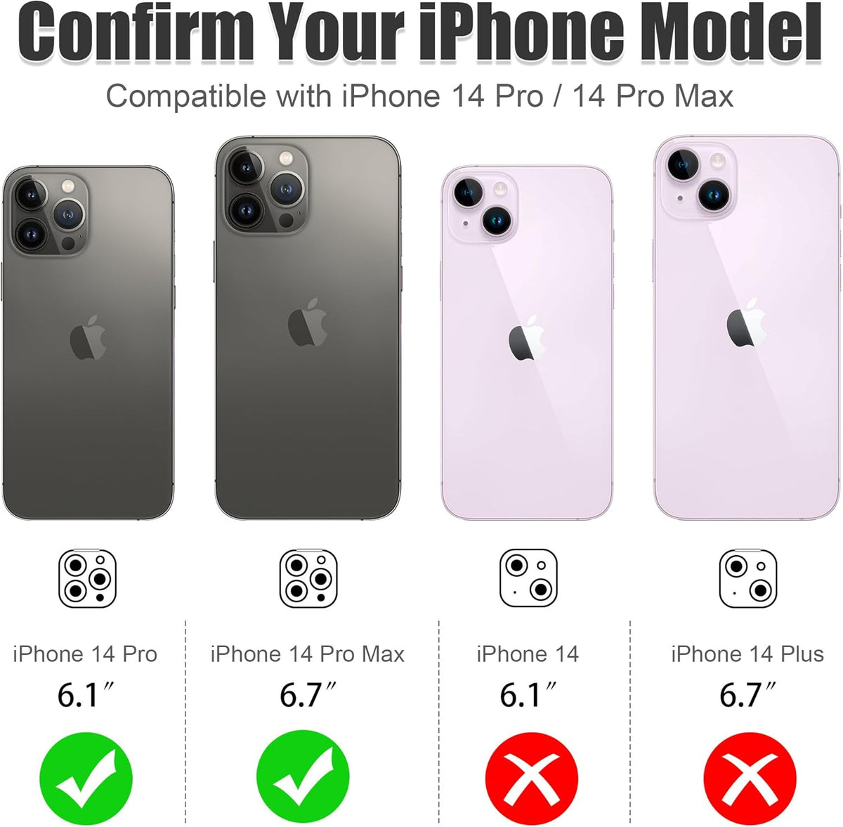 AGVEE 3+3 6 Pack for iPhone 14 Pro 6.1" / 14 Pro Max 6.7" Camera Lens Cover Protector, Metal Ring 9H Tempered HD Glass Camera Cover Protector Film, Black