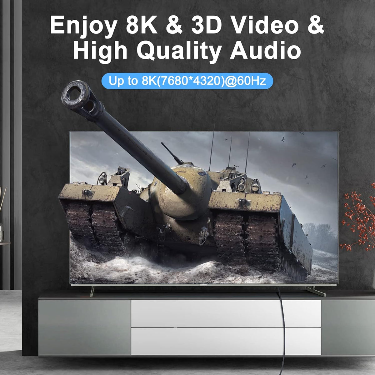 8K 6.6FT, 2.1 8K@60Hz, 4K@120Hz 144Hz 48Gbps Thsucords Silicone HDMI Cable Flexible Slim High Speed HDMI Cord Supports