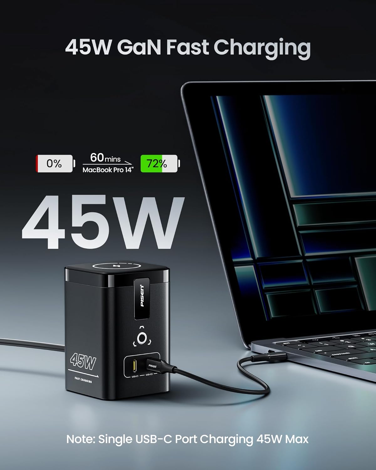PISEN 4-in-1 Mag-Safe Wireless Charger - 45W GaN Charging Station for Multiple Devices, Qi Certified Mag-Safe Stand Magnetic Wireless Charger Fast Charging for iPhone 16/15/14/13/12, Samsung, AirPods