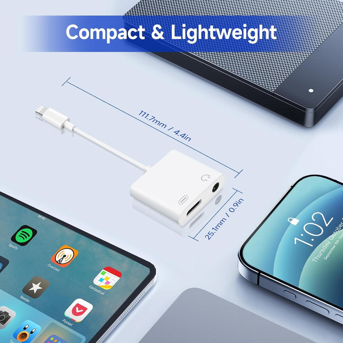 [Apple MFi Certified] 2-in-1 Charging & Audio Adapter for iPhone, Lightning to 3.5mm Headphone Jack Dongle Splitter, Supports Hi-Res Lossless Sound, Compatible with iPhone 14/13/12/11/XS/XR/8/7 5Pack