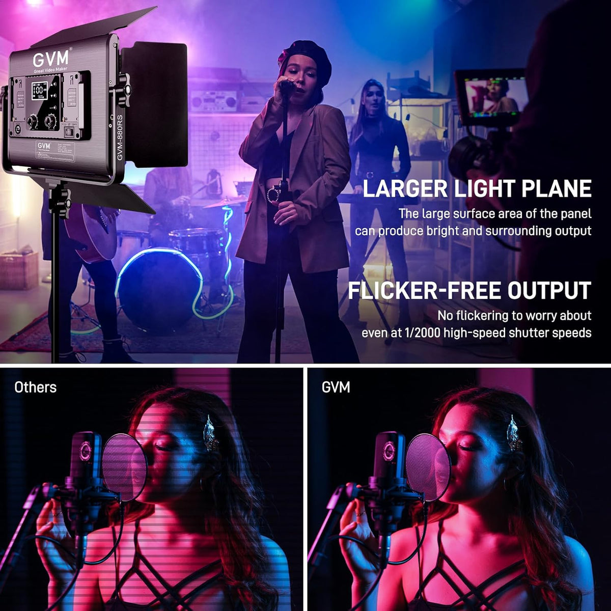 GVM RGB LED Video Light with Bluetooth Control, 60W Photography Studio Lighting Kit with Stands, 2-Packs 880RS Dimmable Led Panel Light for YouTube, Streaming, Gaming, 8 Applicable Scenes, CRI97