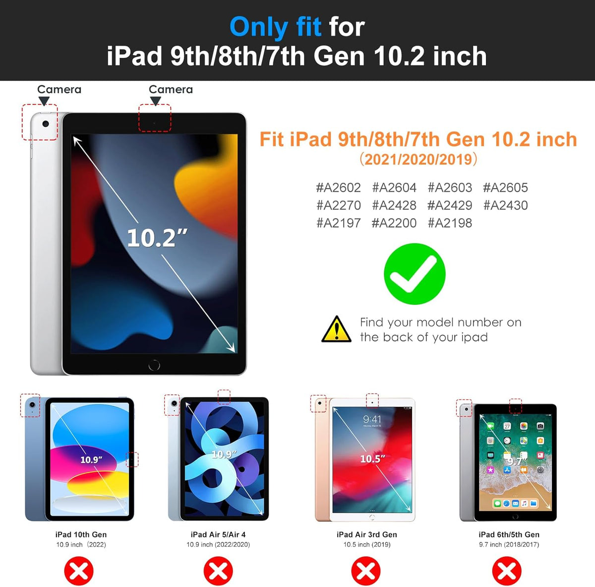 DTTO for iPad 9th/8th/7th Generation 10.2" Case 2021/2020/2019 with Keyboard, 7 Colors Backlit Wireless Detachable Keyboard Premium Leather Folio Cover with Pencil Holder & Pocket, Black
