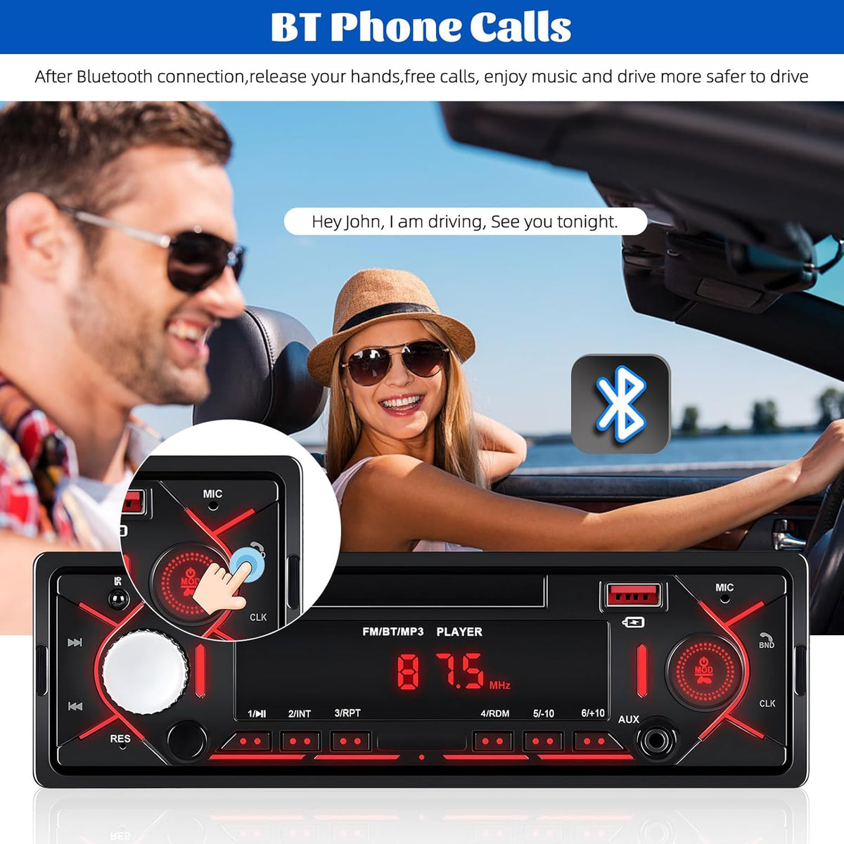 GOHHDL MP3 Single Din Bluetooth Multimedia Car Stereo Radio,Car Audio Player Support Hands-Free