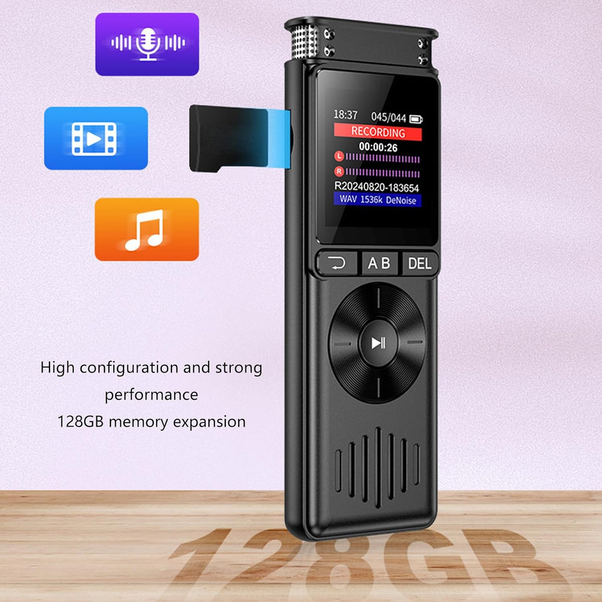 hejhncii MP3 8/16/32/64/128GB High Capacity Digital Recorder with Adjustable Playback Speed Music Player for Office