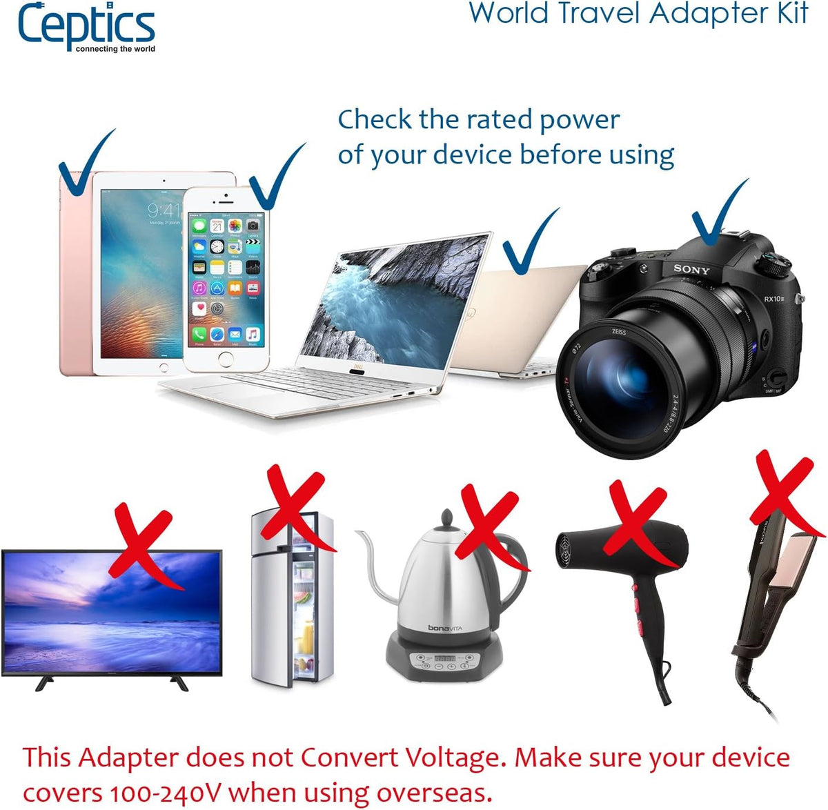 Ceptics Denmark Travel Plug Adapter (Type K) - 3 Pack (Does Not Convert Voltage) (GP-20-3PK) [Grounded & Universal]